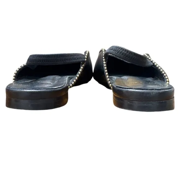 Anine Bing • Callie Slingback Gold Studded Pointed Toe Black Leather Flats 38