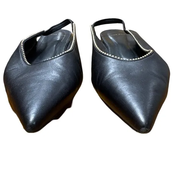 Anine Bing • Callie Slingback Gold Studded Pointed Toe Black Leather Flats 38
