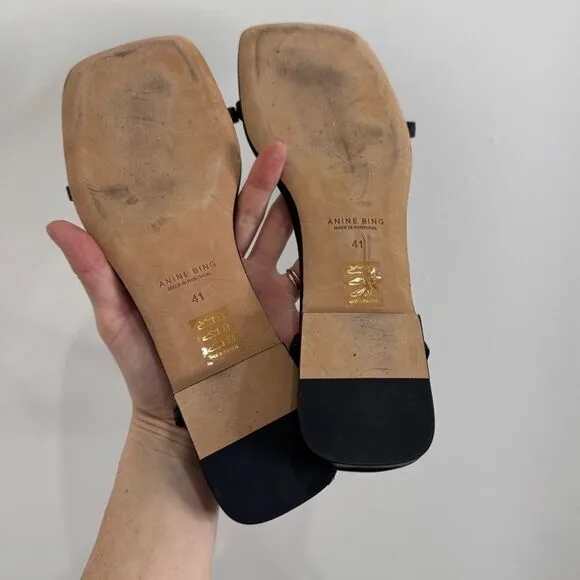 Anine Bing Invisible Flat Sandal Black Leather