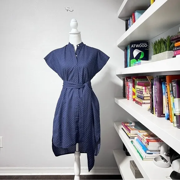 Ann Mashburn navy and white polkadot shirt dress size smalll