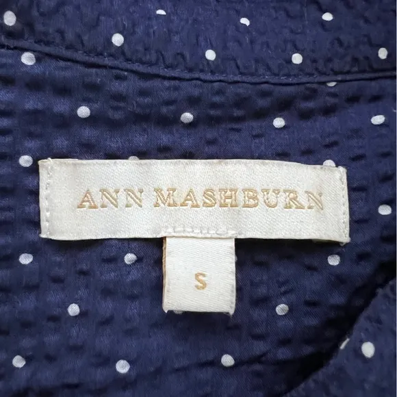 Ann Mashburn navy and white polkadot shirt dress size smalll
