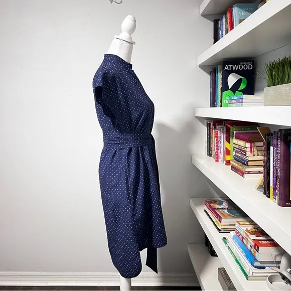 Ann Mashburn navy and white polkadot shirt dress size smalll