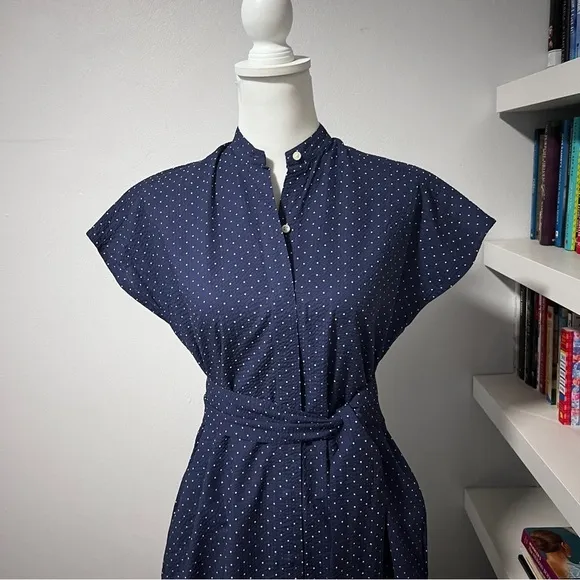 Ann Mashburn navy and white polkadot shirt dress size smalll