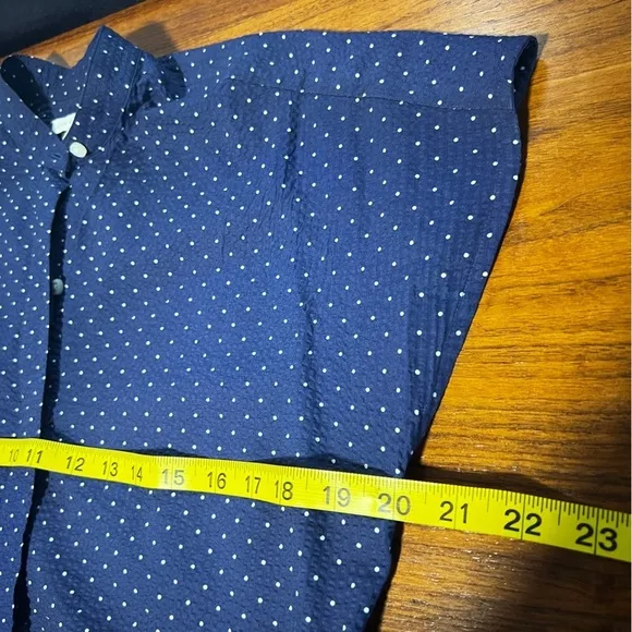 Ann Mashburn navy and white polkadot shirt dress size smalll