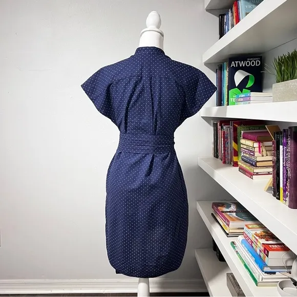 Ann Mashburn navy and white polkadot shirt dress size smalll
