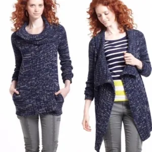 ANTHRO Yellow Bird Sweater Cardigan Sunday Drape Cowl Blue Size M