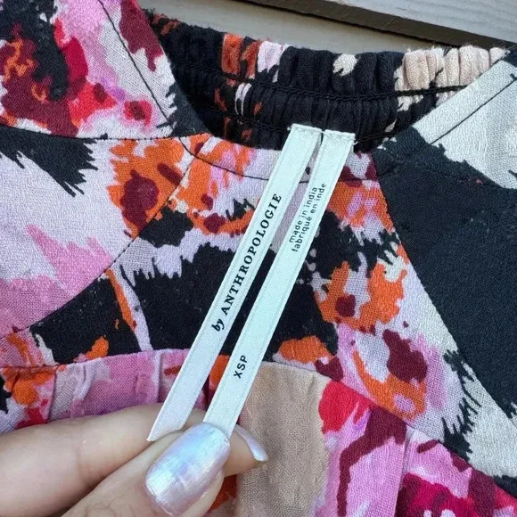 Anthropologie Blossom Textured Floral Smocked Back Maxi Dress Pockets