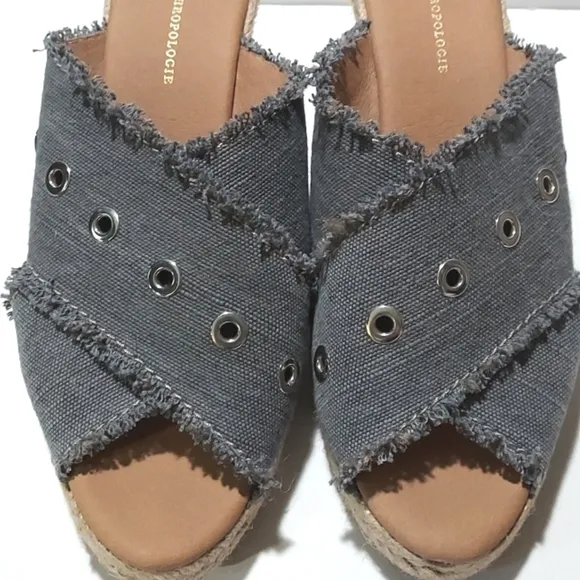 Anthropologie Grommet Wedge Sandals Jute Eapadrille Criss Cross Blue Size 40 (9)