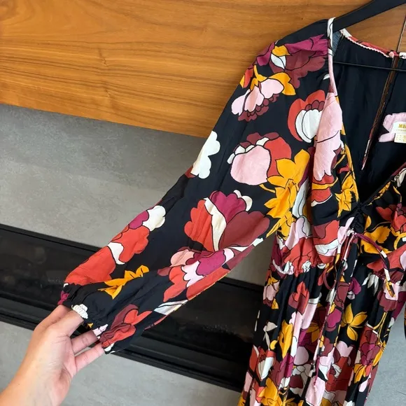 Anthropologie Maeve Deep-V Ruched Midi Dress, Size 14