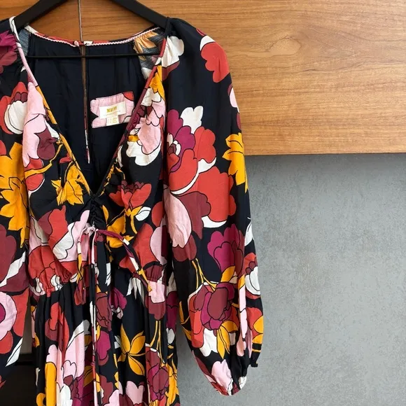Anthropologie Maeve Deep-V Ruched Midi Dress, Size 14