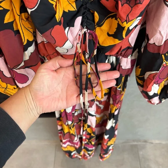 Anthropologie Maeve Deep-V Ruched Midi Dress, Size 14