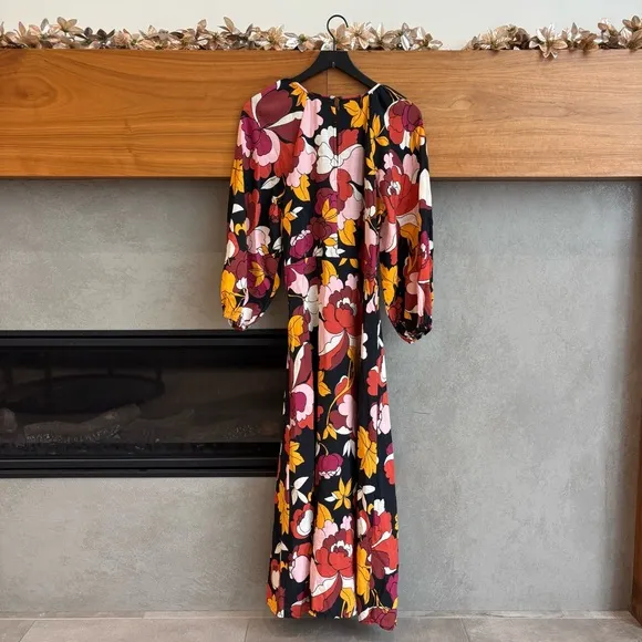 Anthropologie Maeve Deep-V Ruched Midi Dress, Size 14