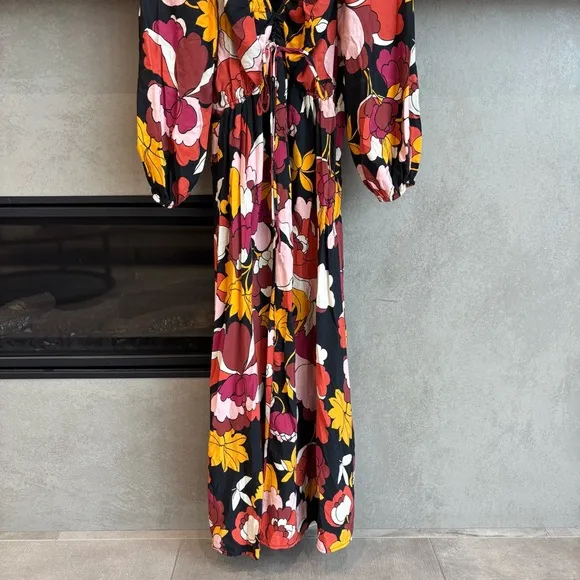 Anthropologie Maeve Deep-V Ruched Midi Dress, Size 14
