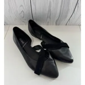Anthropologie Sava Leather Flats with Suede Detail Black Pointed Toe 7.5 EU38 r1