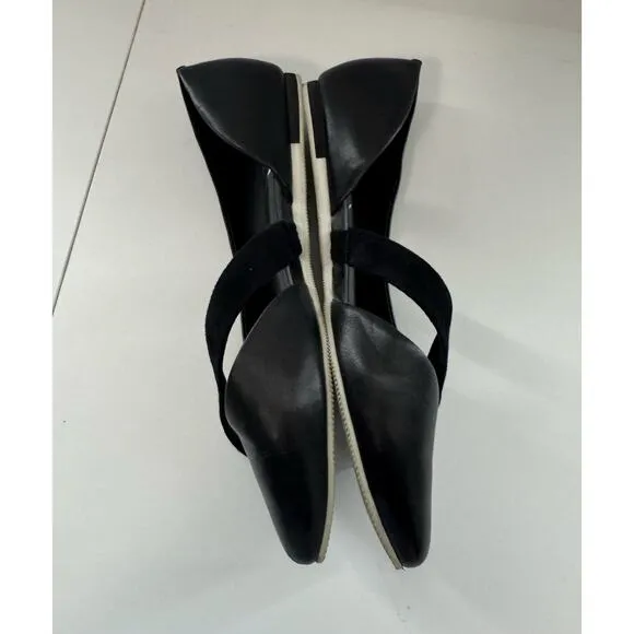 Anthropologie Sava Leather Flats with Suede Detail Black Pointed Toe 7.5 EU38 r1