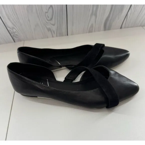 Anthropologie Sava Leather Flats with Suede Detail Black Pointed Toe 7.5 EU38 r1