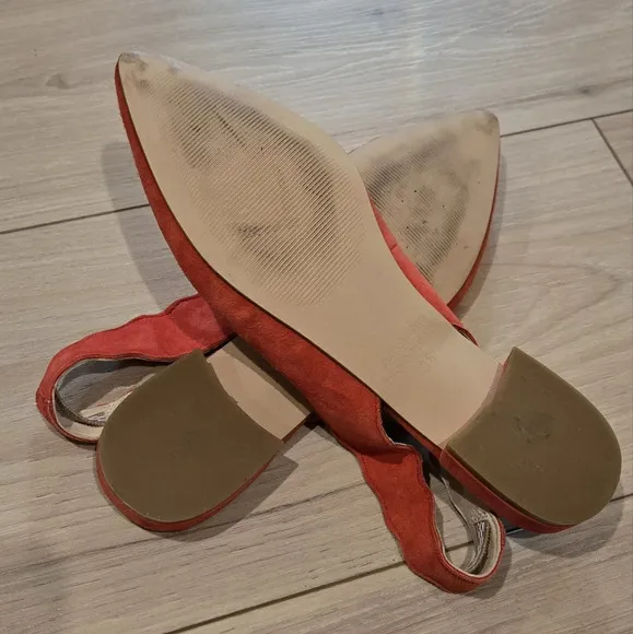 Anthropologie scalloped suede pointed toe slingback flats