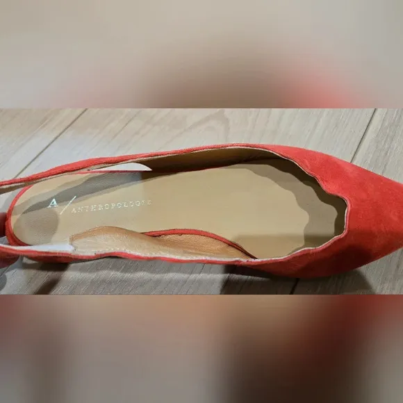 Anthropologie scalloped suede pointed toe slingback flats
