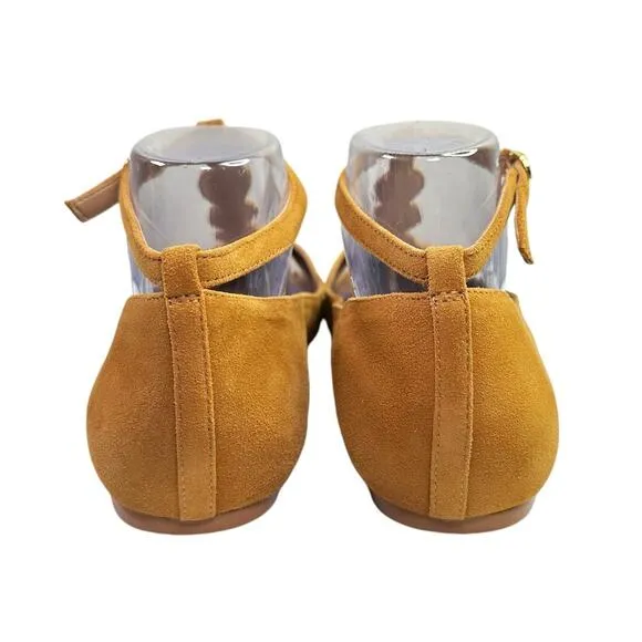 Anthropologie T-Strap City Flats Pointed Golden Mustard Yellow Women 9.5