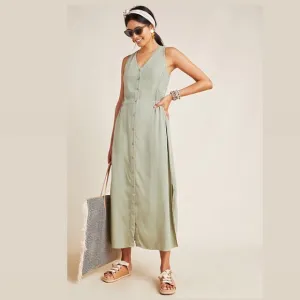 Anthropologie’s Cloth &amp; Stone Dress Button Front Maxi Green Size M New w/o Tag