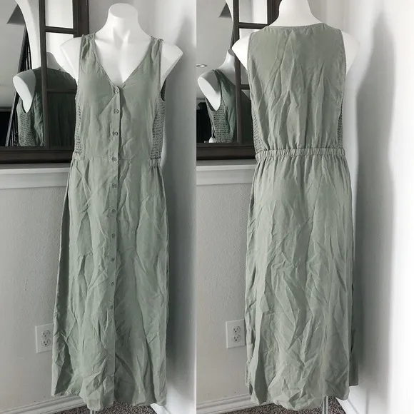 Anthropologie’s Cloth &amp; Stone Dress Button Front Maxi Green Size M New w/o Tag