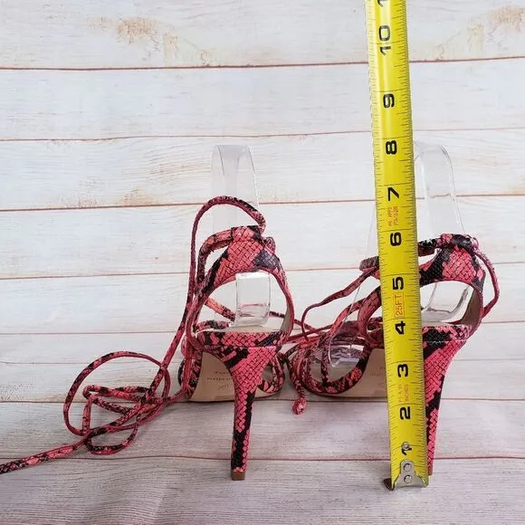 Antonio Melani Snakeskin Print Ankle Strap Strappy Leather Heeled Sandals