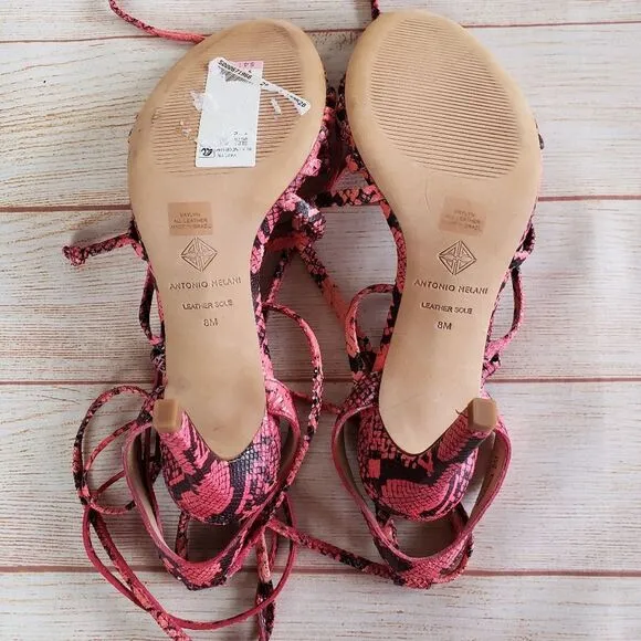 Antonio Melani Snakeskin Print Ankle Strap Strappy Leather Heeled Sandals