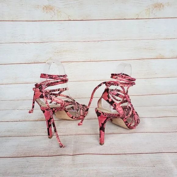 Antonio Melani Snakeskin Print Ankle Strap Strappy Leather Heeled Sandals