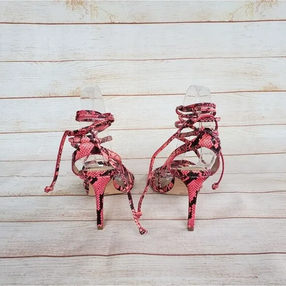 Antonio Melani Snakeskin Print Ankle Strap Strappy Leather Heeled Sandals