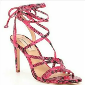 Antonio Melani Snakeskin Print Ankle Strap Strappy Leather Heeled Sandals