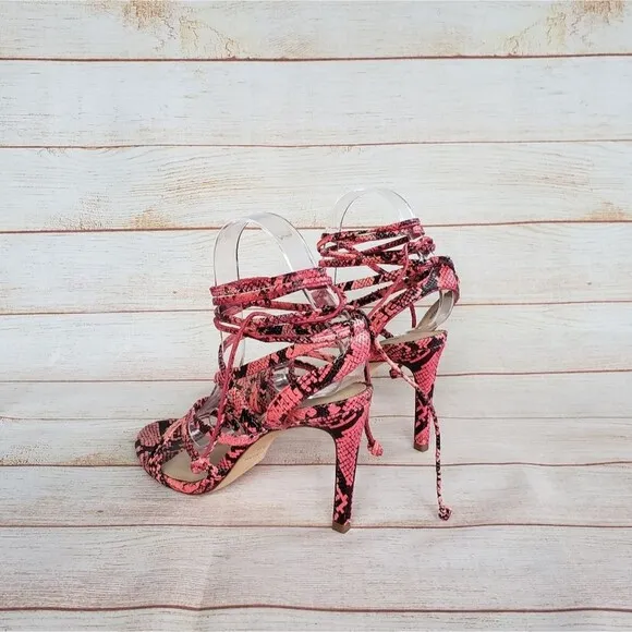 Antonio Melani Snakeskin Print Ankle Strap Strappy Leather Heeled Sandals