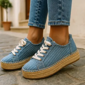 Antonio Melani Sz 10 Women's Blue Boho Lace Up Denim  Platform Espadrilles NWT