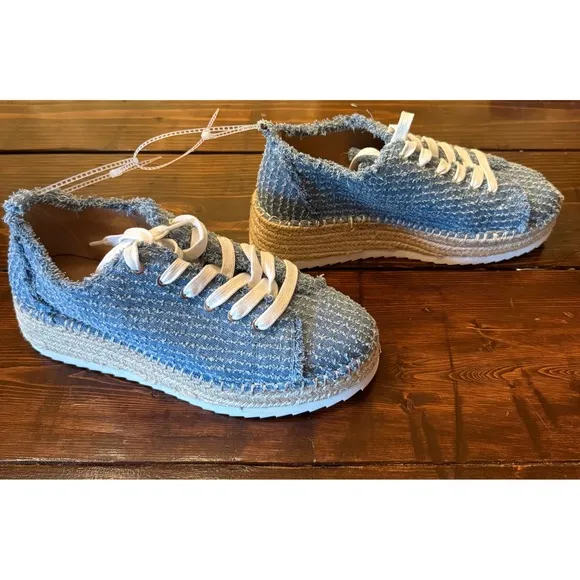 Antonio Melani Sz 10 Women's Blue Boho Lace Up Denim  Platform Espadrilles NWT
