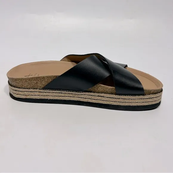 Aquatalia Ariana Crisscross Espadrilles Platform Sandals Size 10 Black /Tan