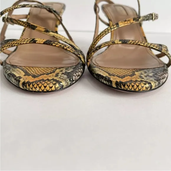 Aquazzura Carolyne Sandals Size 37 Kenya Snake Print 2.5&quot; Heel Strappy
