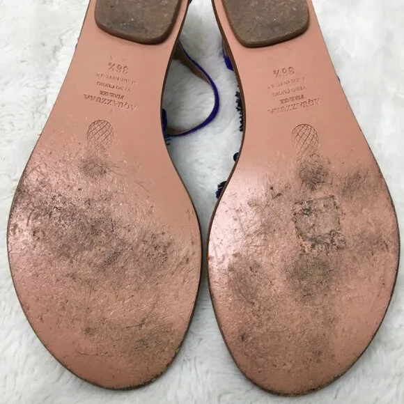 Aquazzura Women's Tropicana Blue Flat Thong Sandals Size 6.5