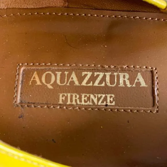 AQUAZZURA Yellow Patent Leather Laced Pointed Toe Flats