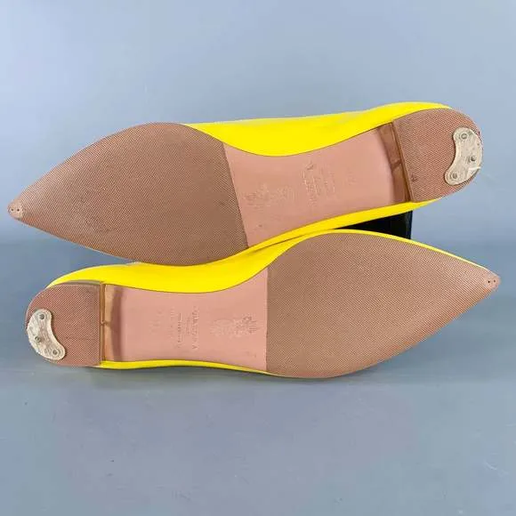 AQUAZZURA Yellow Patent Leather Laced Pointed Toe Flats