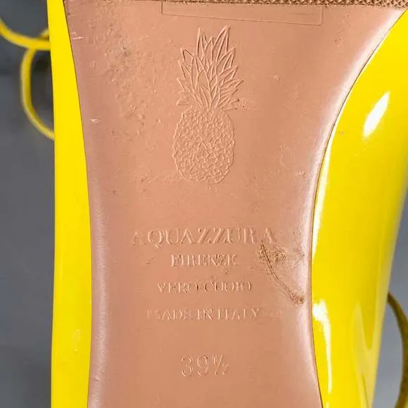 AQUAZZURA Yellow Patent Leather Laced Pointed Toe Flats