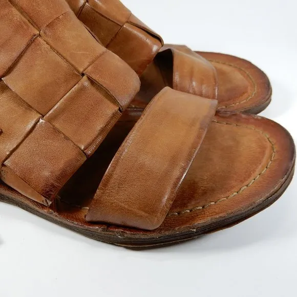 A.S.98 Rowe Slingback Flat SANDALS Size EU 42 10.5 11 Whiskey Brown Leather NEW
