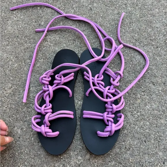 ASRA Shobha knotted flat sandals with ankle ties