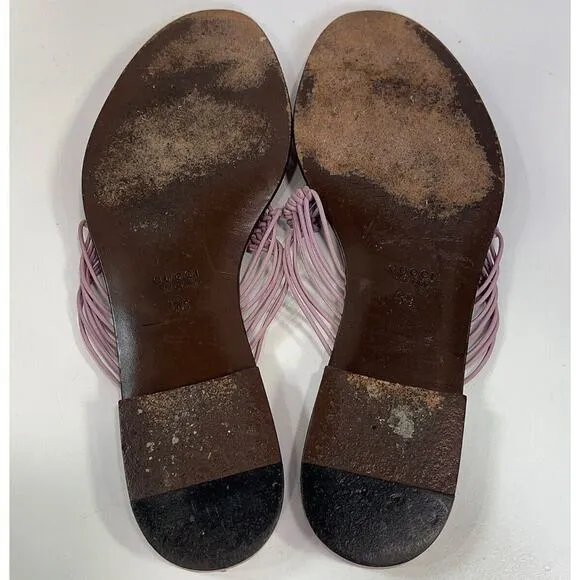 Authentic GUCCI Leather Lavender Flat Woven Thong Sandals Size US 6