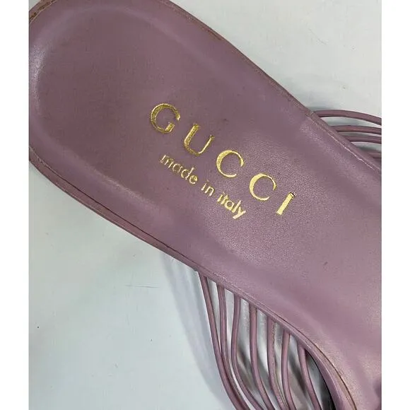 Authentic GUCCI Leather Lavender Flat Woven Thong Sandals Size US 6