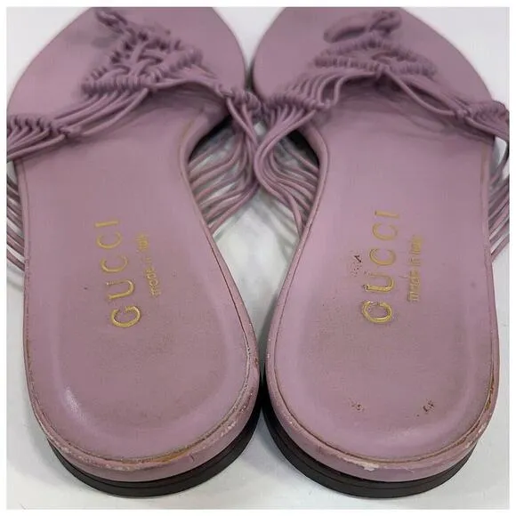 Authentic GUCCI Leather Lavender Flat Woven Thong Sandals Size US 6