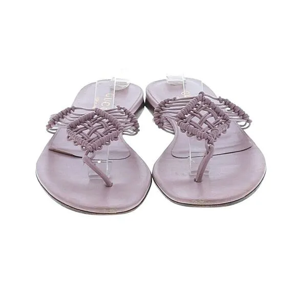 Authentic GUCCI Leather Lavender Flat Woven Thong Sandals Size US 6