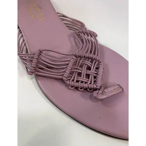 Authentic GUCCI Leather Lavender Flat Woven Thong Sandals Size US 6
