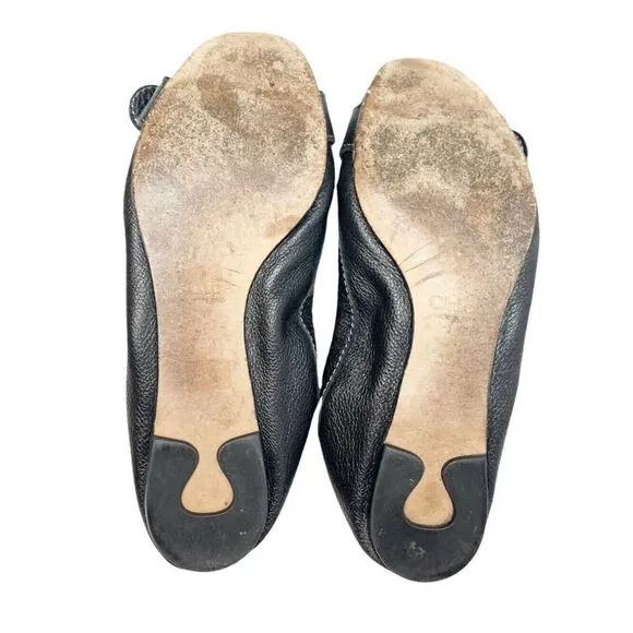 Authentic Chloe Women’s Black Pebbled Leather Ballet Flats Gold Buckle Size 39.5