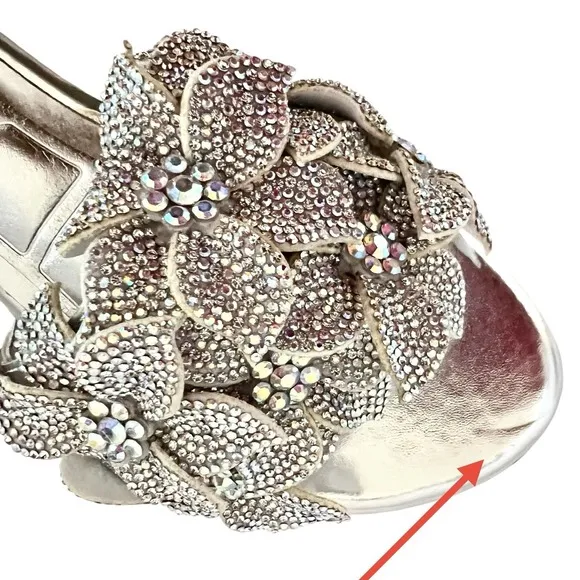 Azalea Wang Paisley Silver Size 7.5 Flashy Floral Flat Slide Sandals W FLAW