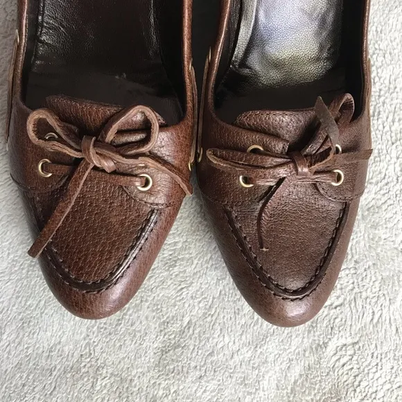 Balenciaga Leather Wedge Lace Loafers Brown 38.5
