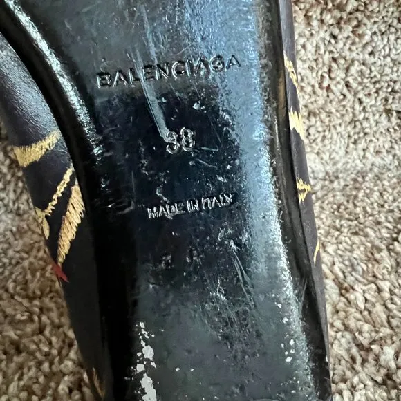 Balenciaga Women's Black Floral Leather Ballet Flats